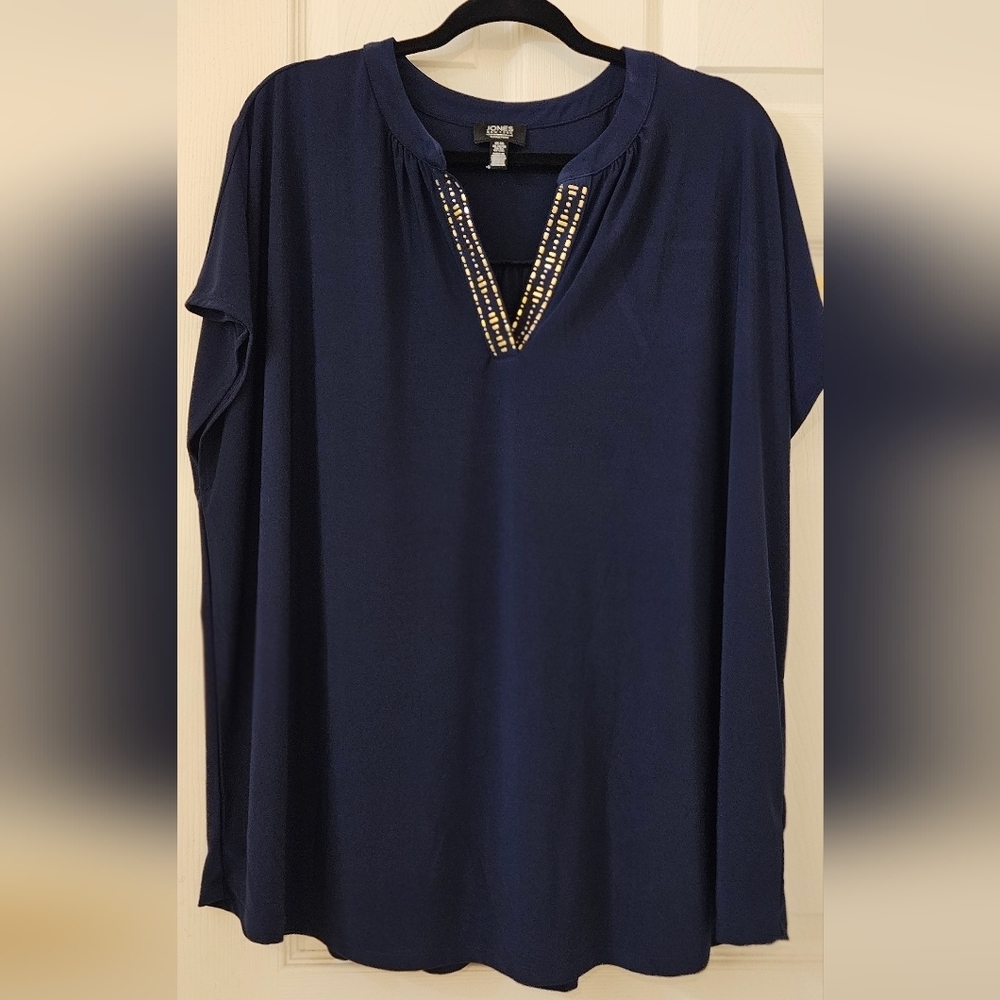 Jones New York Embellished Short Sleeve Top Women's Plus Size 3XL